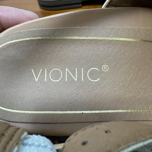 Vionic Ella Leather Thong Sandals White Leopard Size 8 - Picture 10 of 12